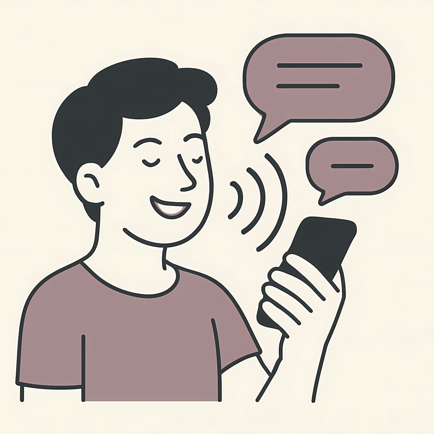 Illustration of a person smiling as they talk into their phone